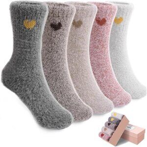 New 5 Pairs Fuzzy Soft Cozy Comfortable Socks for Women, Casual Sleep Comfy Sock